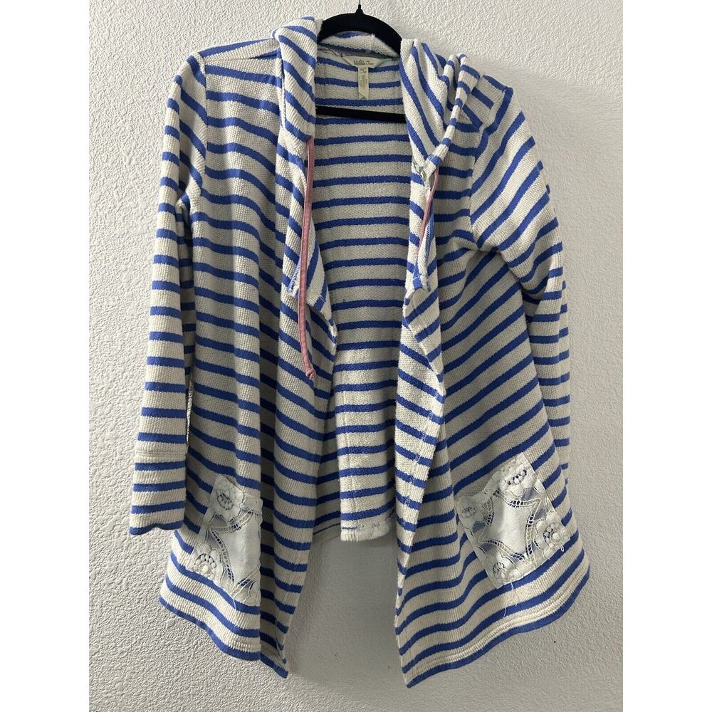 Matilda Jane Cardigan Womens Blue White Stripe Knit Open Front Sweater Lace Sz S